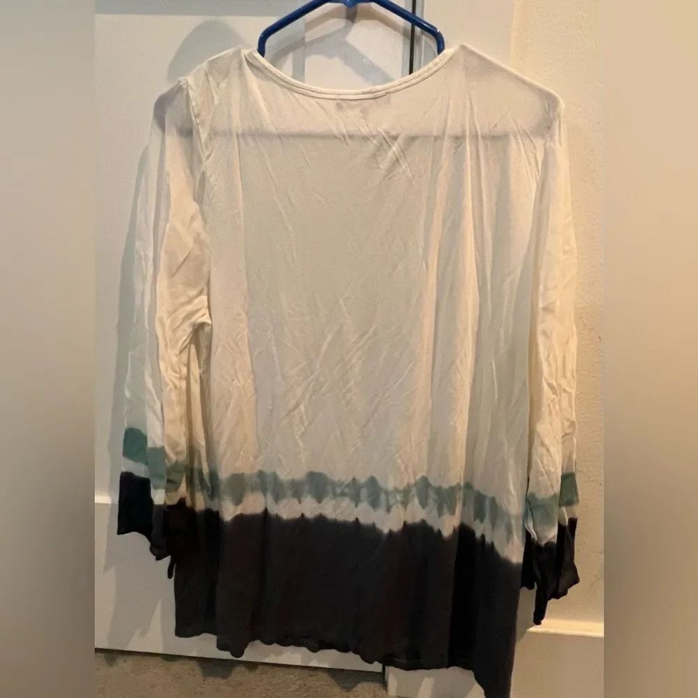 Lisa Rinna Collection M Tie Dye Knit Top Sheer Slvs Natural Stone Combo